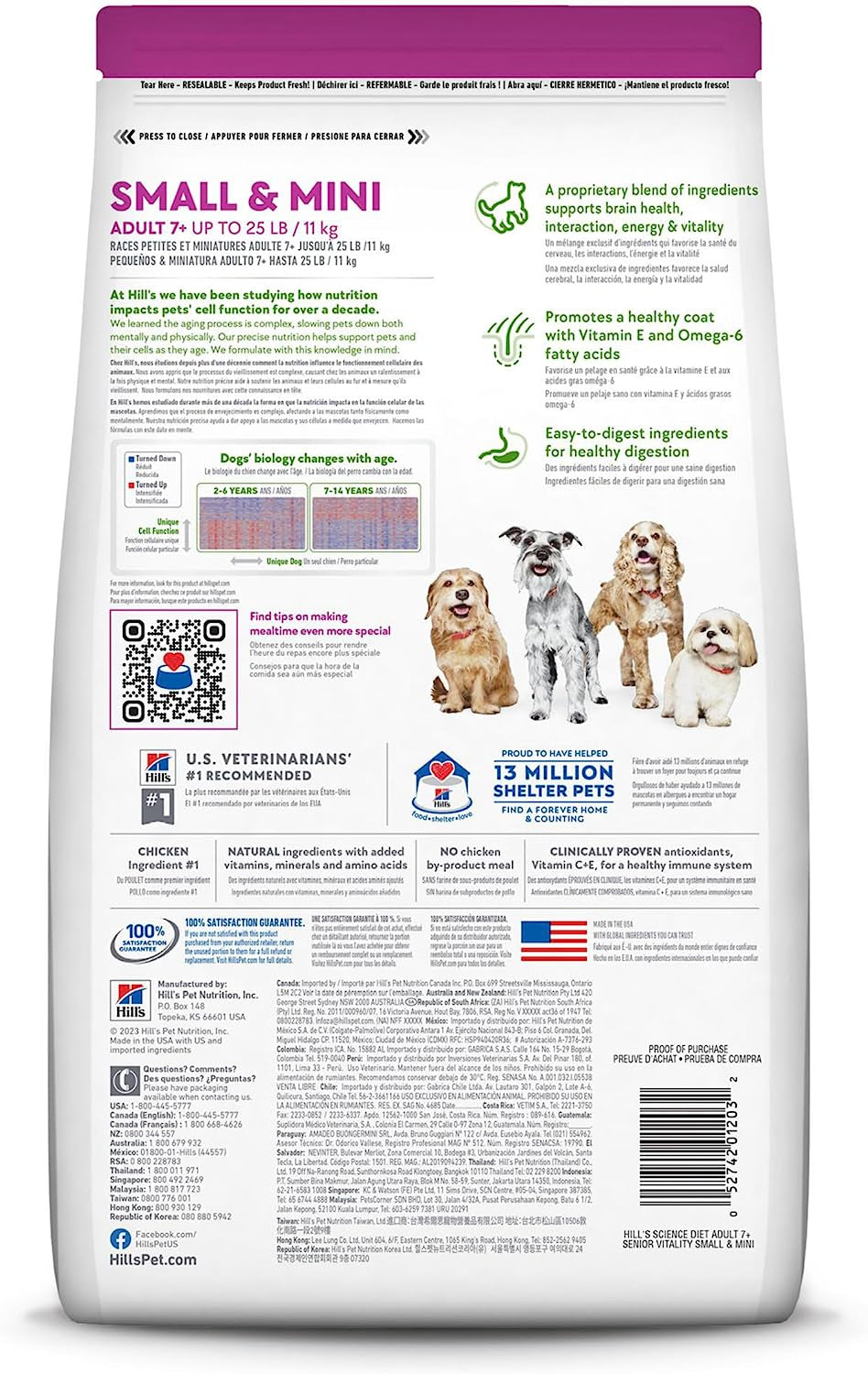 Senior Vitality Adult 7+ Small and Mini, Chicken and Rice Recipe, Dry Dog Food for Older Dogs, 1.58Kg Bag